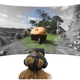 A participant views a partially desaturated scene in virtual reality.